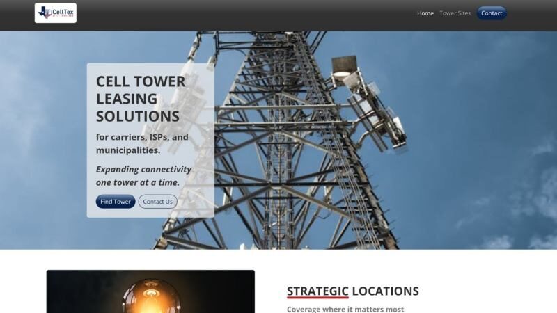 Screenshot of the CellTex Site Services website