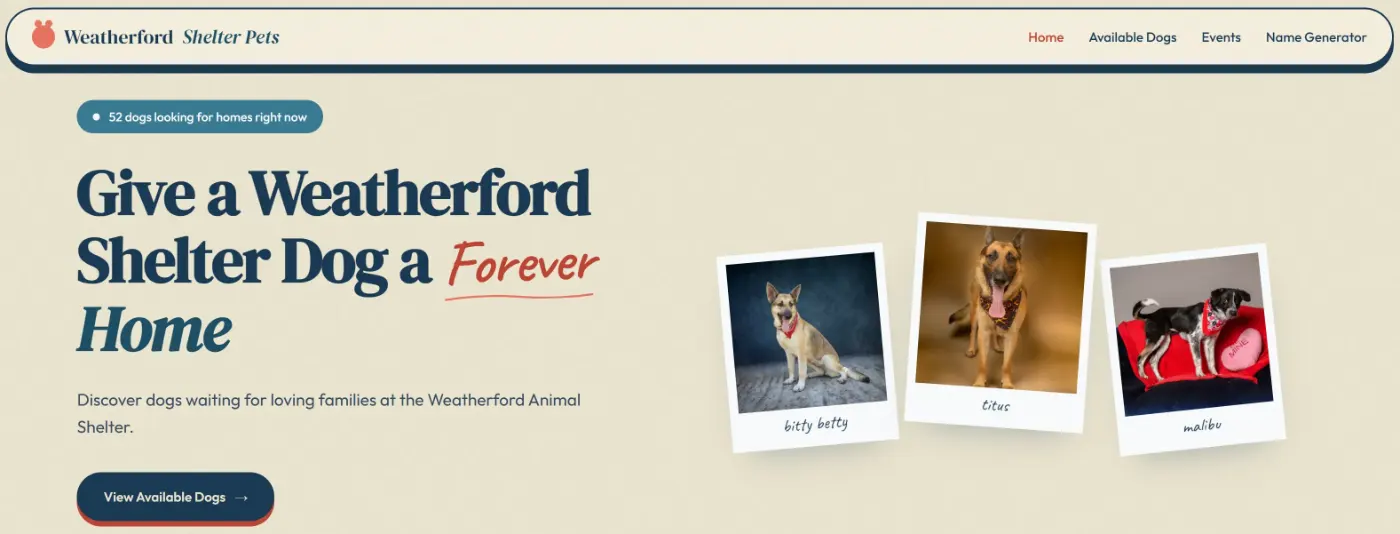 Weatherford Shelter Pets homepage