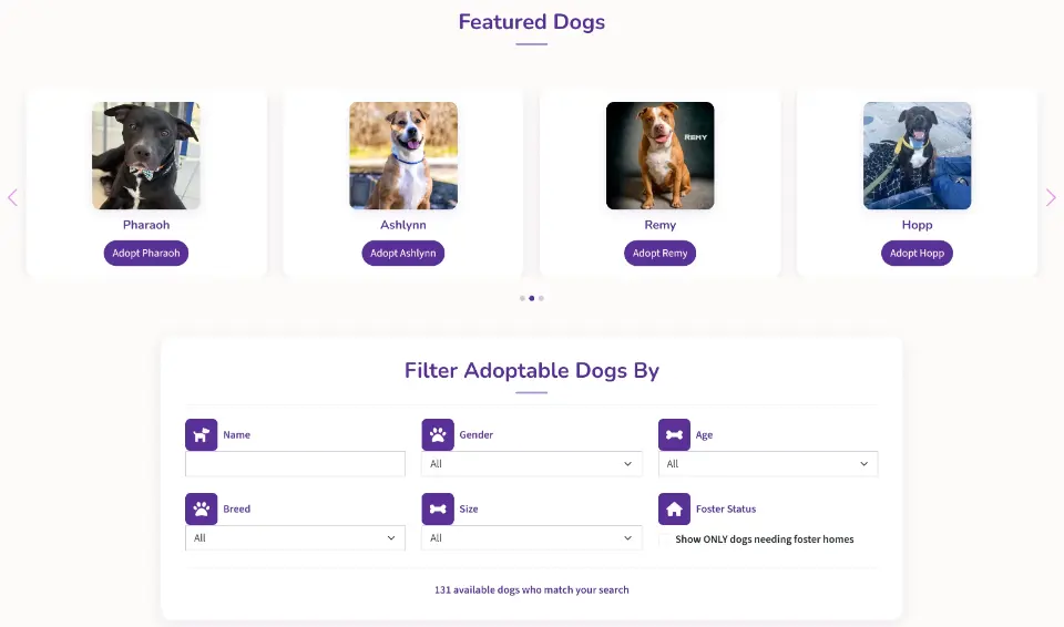 Available dogs page