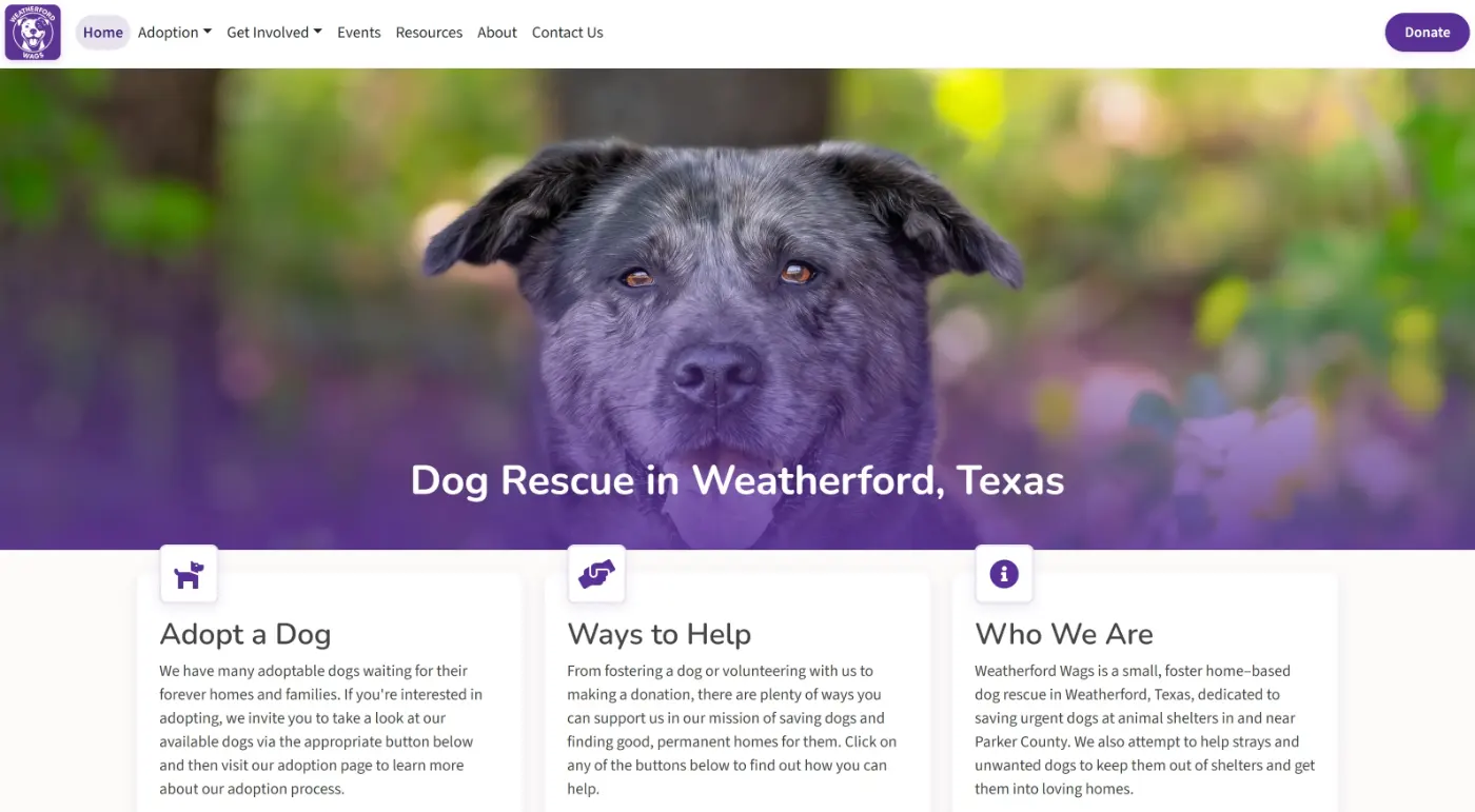 Weatherford Shelter Pets homepage