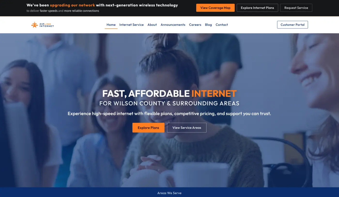 ZipLink Internet website screenshot