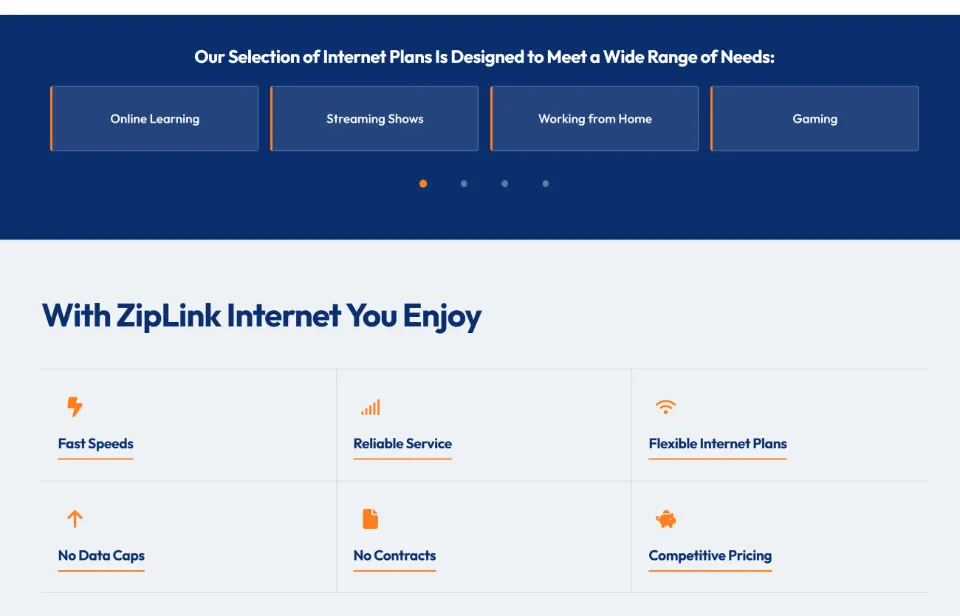 ZipLink Internet website screenshot