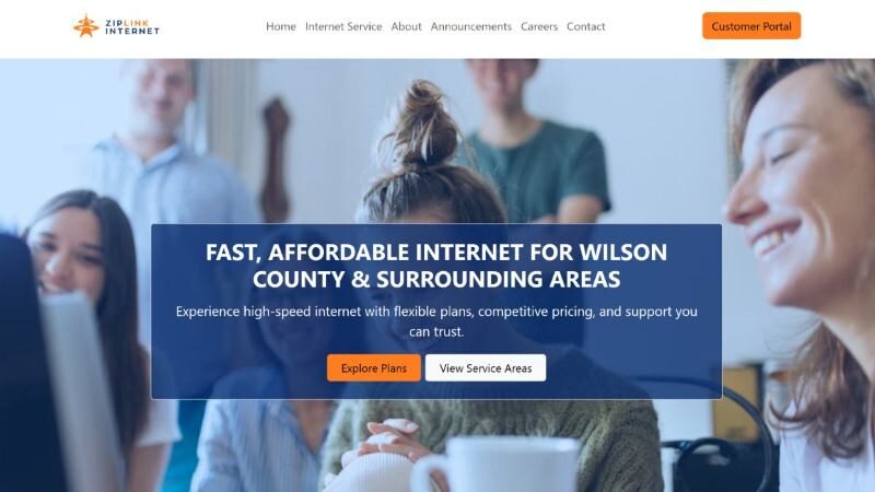 Screenshot of the ZipLink Internet website